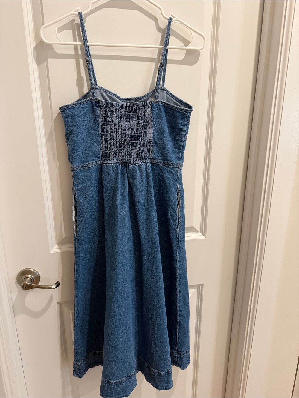 Universal Thread Blue Denim Button-Front Midi Dress with Spaghetti Straps - Picture 2 of 3